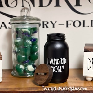 Laundry Room Bank Funny Laundered Money Holder Cream or Matte Black Laundry Room Decor Pairs well with Rae Dunn image 5