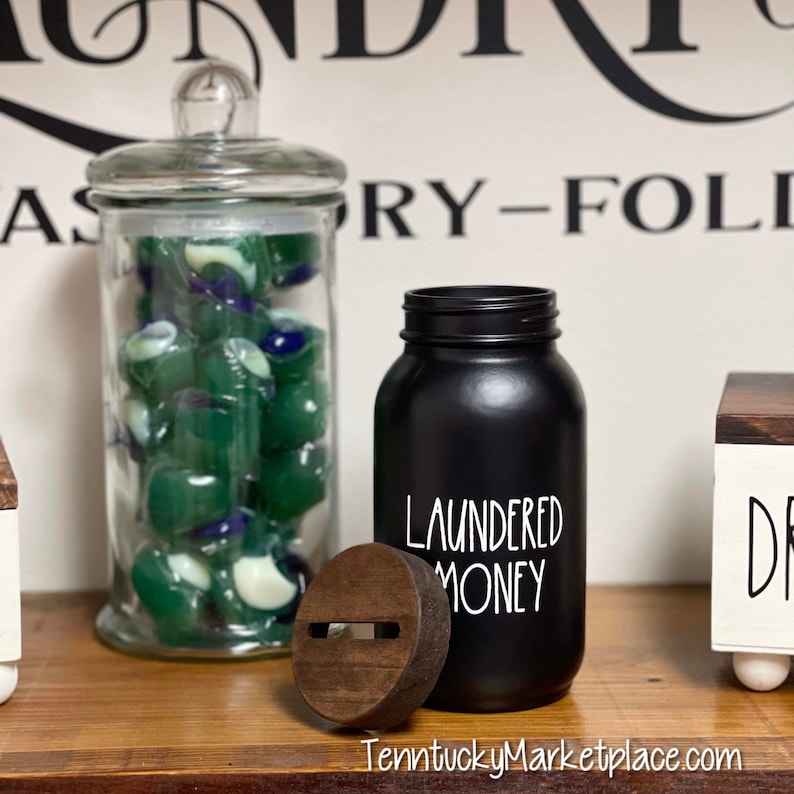 Laundry Room Bank Funny Laundered Money Holder Cream or Matte Black Laundry Room Decor Pairs well with Rae Dunn image 5