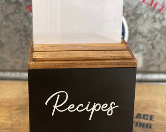 RECIPE Box With Lid | Holds 5” X 7” Recipe Cards | Optional Dividers Available | Farmhouse Kitchen Accessory | Kitchen Decor