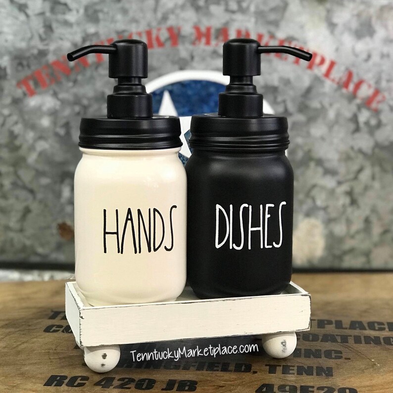 Buy Black and Cream SOAP Dispenser Set With Riser Farmhouse Online in