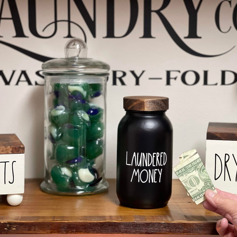 Laundry Room Bank Funny Laundered Money Holder Cream or Matte Black Laundry Room Decor Pairs well with Rae Dunn image 7