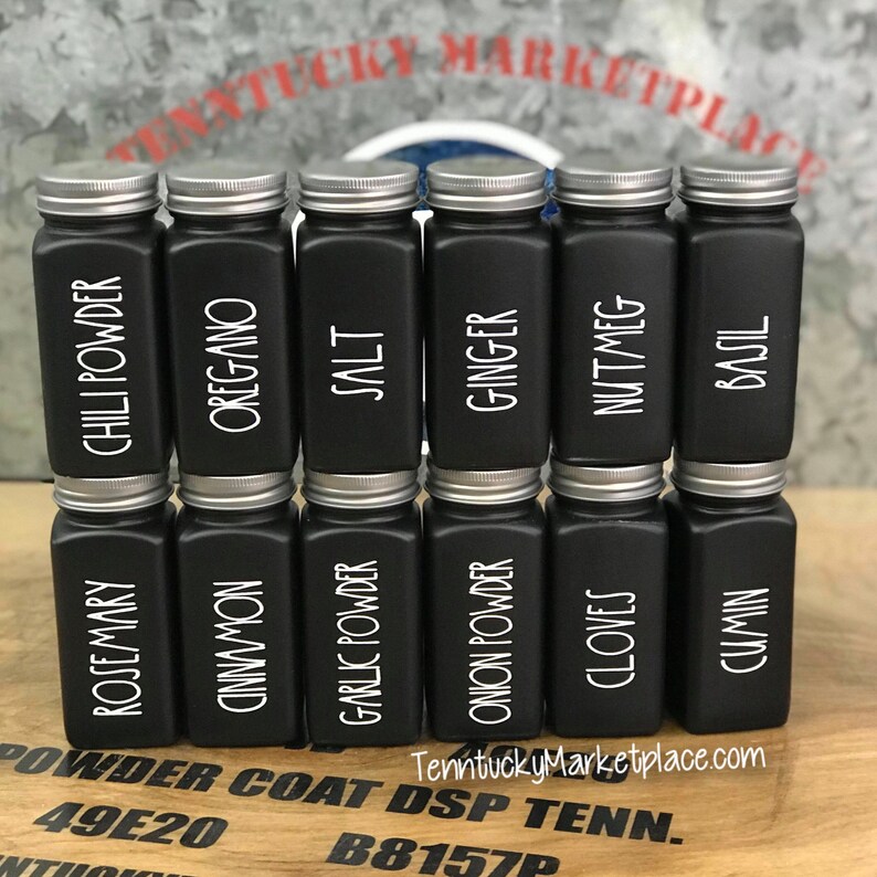 Matte Black 6oz SPICE JAR SET 12 Jar Set Farmhouse Kitchen Etsy