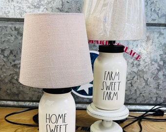 FARM SWEET FARM table lamp perfect for counter or night table | Mason Jar Accent Lamp | Farmhouse Lamp | Pairs Well With Rae Dunn