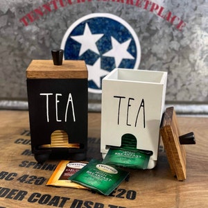 TEA bag holder with removable lid | Pairs well with Rae Dunn | Wooden tea caddy with top | Your Choice of color and text