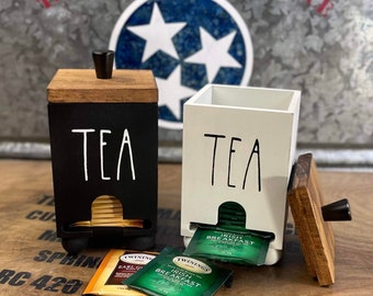 TEA bag holder with removable lid | Pairs well with Rae Dunn | Wooden tea caddy with top | Your Choice of color and text