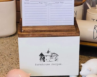 Farm Line Recipe Box With Lid | Optional Dividers Available | Farmhouse Kitchen Accessory | Pairs well with Rae Dunn | Kitchen Decor