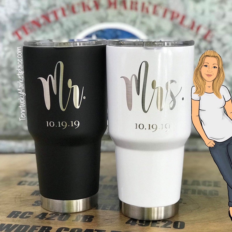 BRIDE and GROOM Tumbler Gift Set Mr. and Mrs. Wedding Date Etsy