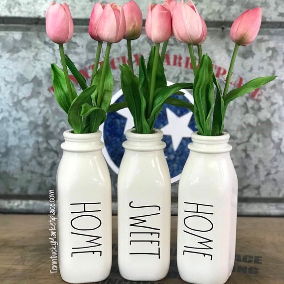 Milk Bottle Vases Farmhouse Inspired Vases Home Sweet Home Etsy