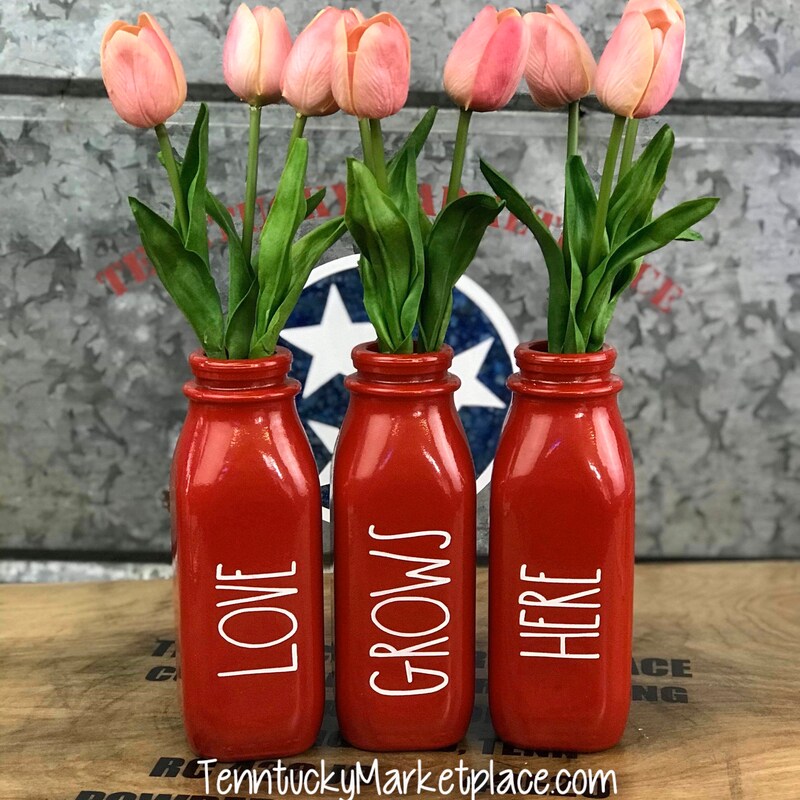 Lot De 3 Vases En Forme De Bouteille De Lait - Céramique Et Métal - Grow Bloom Thrive (rose)