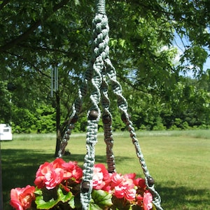Large &quot;Twisted-n-Knots&quot; Macrame&#39; Plant Hanger, Green Cord Plant Hanger for Large Pots, Macrame&#39; Cord Pot Hanger for Large Pots