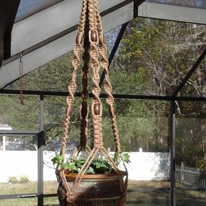 Large "Naturally Knotty" Macrame' Jute Plant Hanger, Large Jute Plant Hanger, Macrame' Jute Pot Hanger for Large Pots