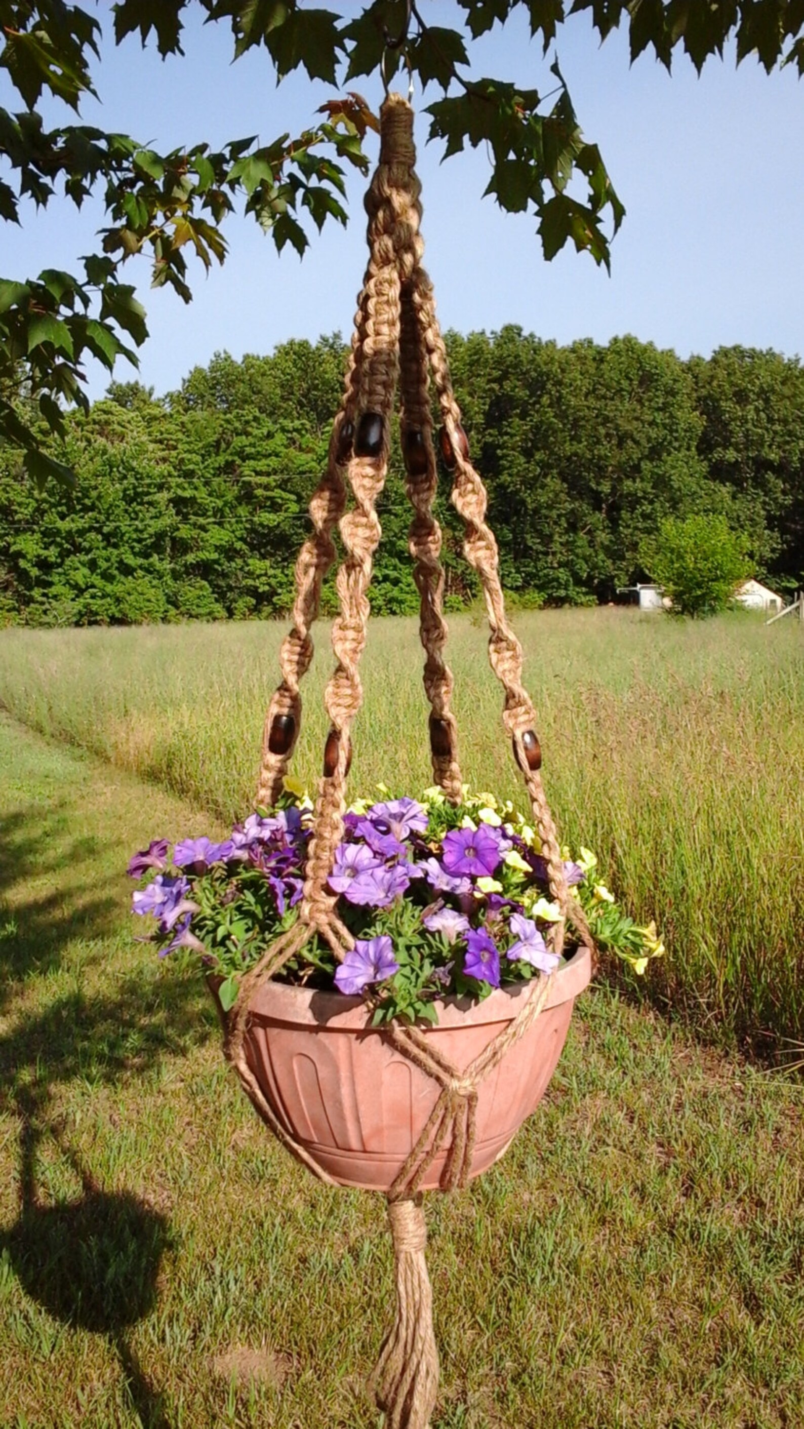 Large naturally Knotty Macrame' Jute Plant Etsy