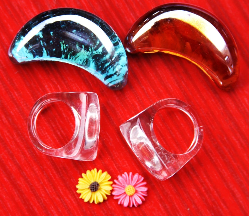 Multi-Clear-silicone Ring Molds 2pc rings size 6.5 FREE USA shipping!!! 8+2pc pendants 40mmX15mm,+2 flower for stud earrings. A41