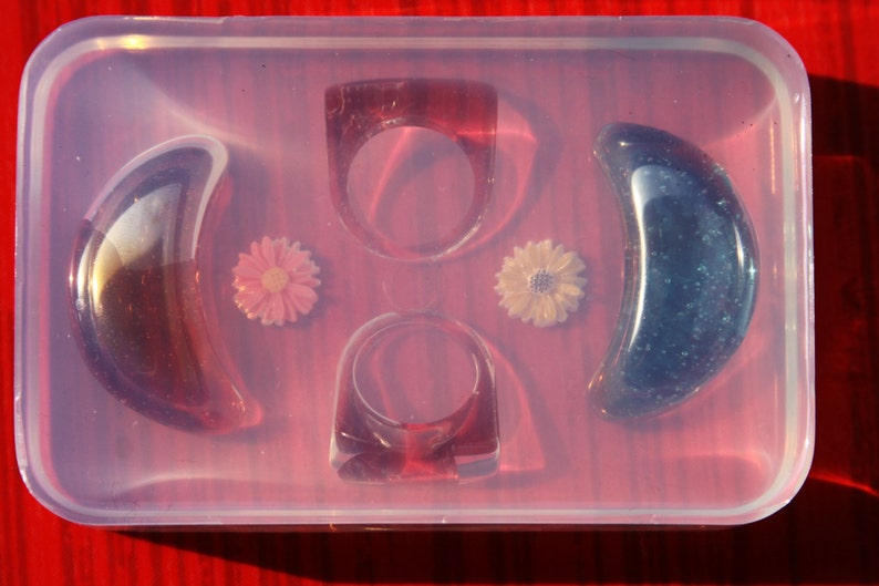 Multi-Clear-silicone Ring Molds 2pc rings size 6.5 FREE USA shipping!!! 8+2pc pendants 40mmX15mm,+2 flower for stud earrings. A41