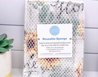 Reusable Eco Sponge Zero Waste Kitchen Washable Cloth Dish Sponge- Sunflower Print
