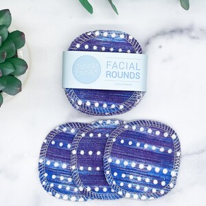 Washable Makeup Removers, Set of 20 Purple Dots, Reusable Cotton Facial Rounds, Zero Waste Toner Pads, Eco-friendly Facial Scrubby
