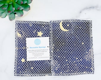 Reusable Eco Sponge Zero Waste Kitchen Washable Cloth Dish Sponge- Celestial print
