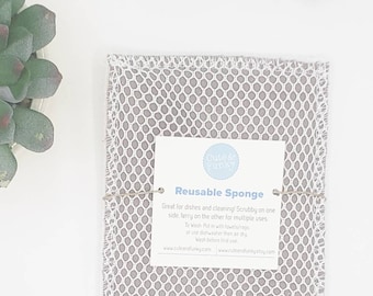 Reusable Eco Sponge, Light Gray/Grey, Zero Waste Kitchen Gift, Washable Cloth Sponge, Kitchen  Dish Scrubber, Cloth Scrubby, Kitchen Sponge