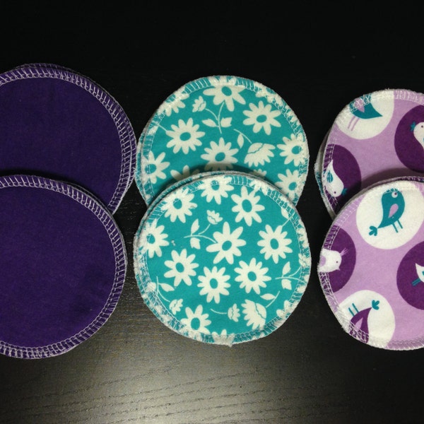 6 pairs of 4" Reusable Nursing Pads, Mixed Prints, Washable Light-Med Leak Breast Pads with PUL