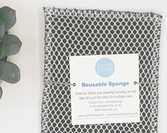 Reusable Sponge, Hunter Green, Zero Waste Kitchen Gift, Washable Cloth Sponge, Kitchen Scrubber, Cloth Scrubby, Kitchen Sponge