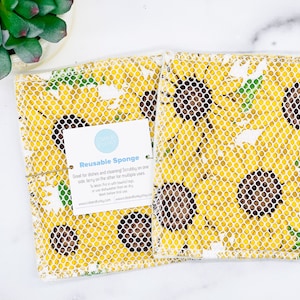 Washable sponge, Sunflower Print, Zero Waste Kitchen Gift, Washable Kitchen Cloth Sponge