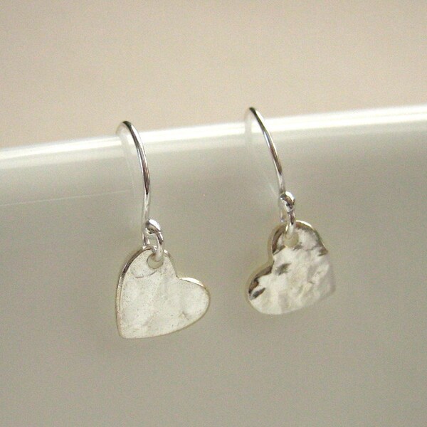 Heart Earrings Hammered Sterling Silver - Minimalist Dainty Jewelry