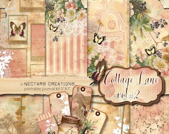 Junk Journal Kit COTTAGE LANE VOL2 Vintage Floral Printable Victorian Roses. Scrapbooking, Journals, Card Making, Mixed Media, collage sheet