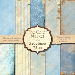 Junk Journal Kit DER FARBENMARKT Provence Blau. Vintage Papier in Blautönen, Scrapbooking, Journals, Karten, Mixed Media Handwerk, Collage