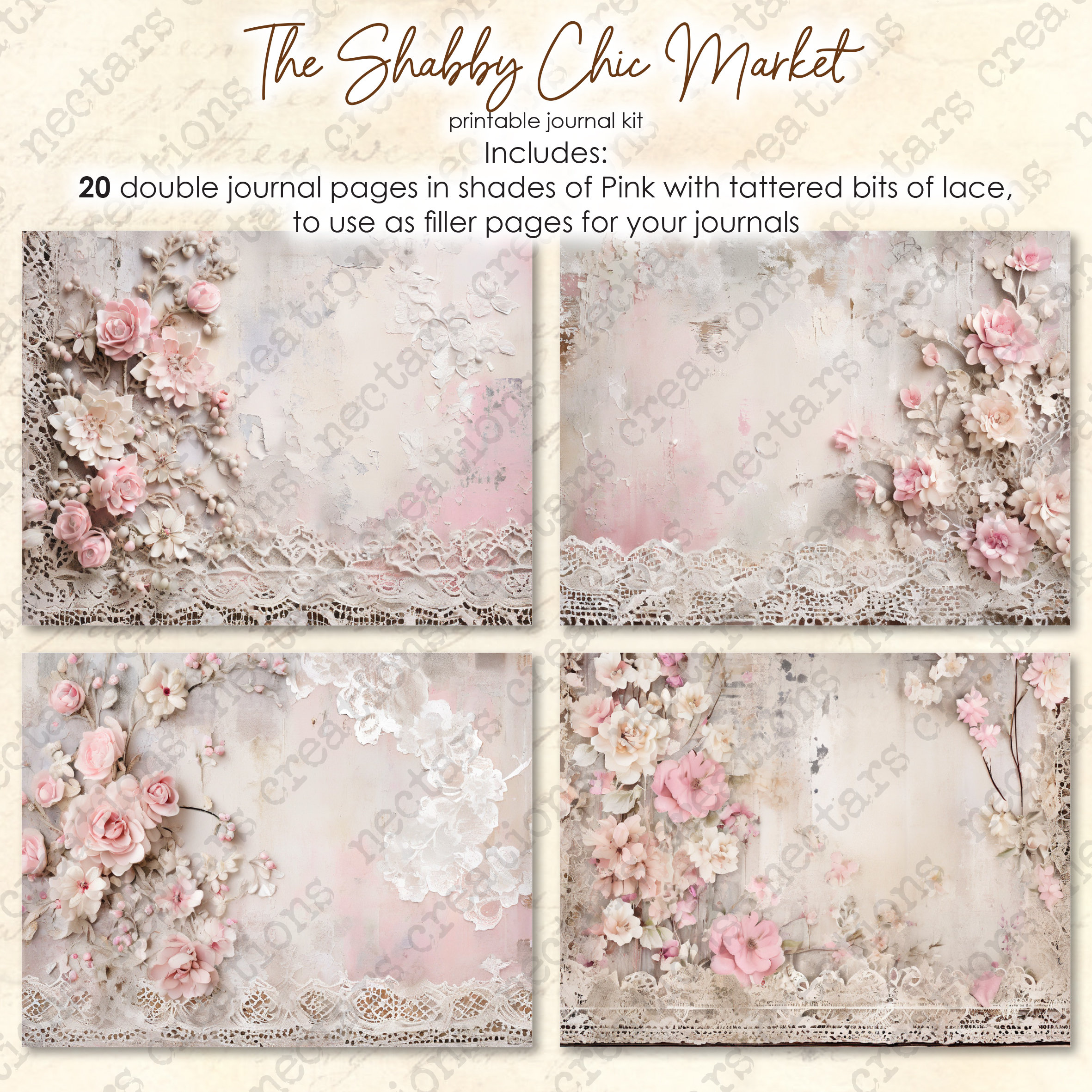 Junk Journal Kit SHABBY CHIC Market-forgotten Lace. Vintage