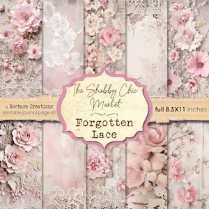 Kit de Junk Journal SHABBY CHIC MARKET-Forgotten Lace. Papel vintage en tonos rosa, Scrapbooking, Diarios, Tarjetas o Técnica mixta, Collage