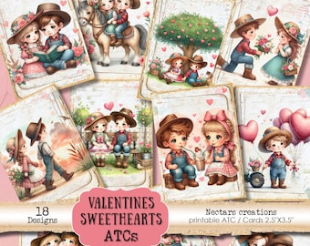 VALENTINES SWEETHEARTS Vintage Printable 2.5"X3.5" ATC collage sheet - scrapbooking, junk journal, card, crafting, tag, ephemera, farm love