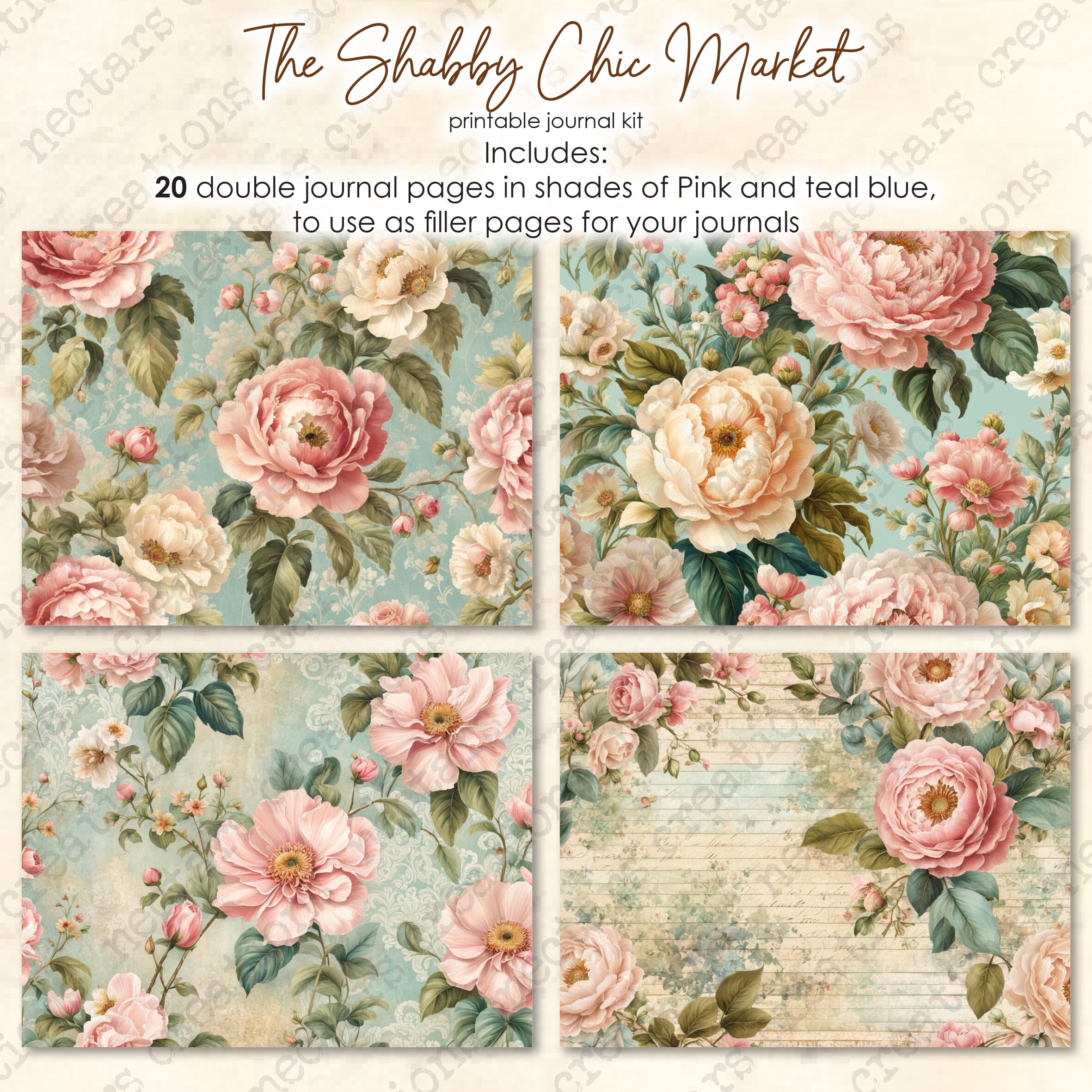 Junk Journal Kit SHABBY CHIC Market-vintage Blooms. Vintage Paper in ...