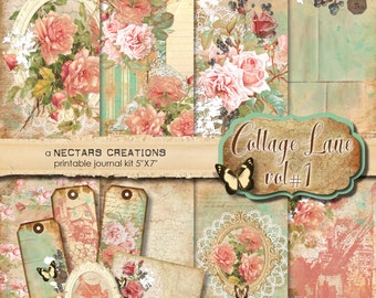 May include: A printable journal kit with a vintage aesthetic featuring a collage of images with roses, butterflies, and a title that reads "Collage Lane vol#1".