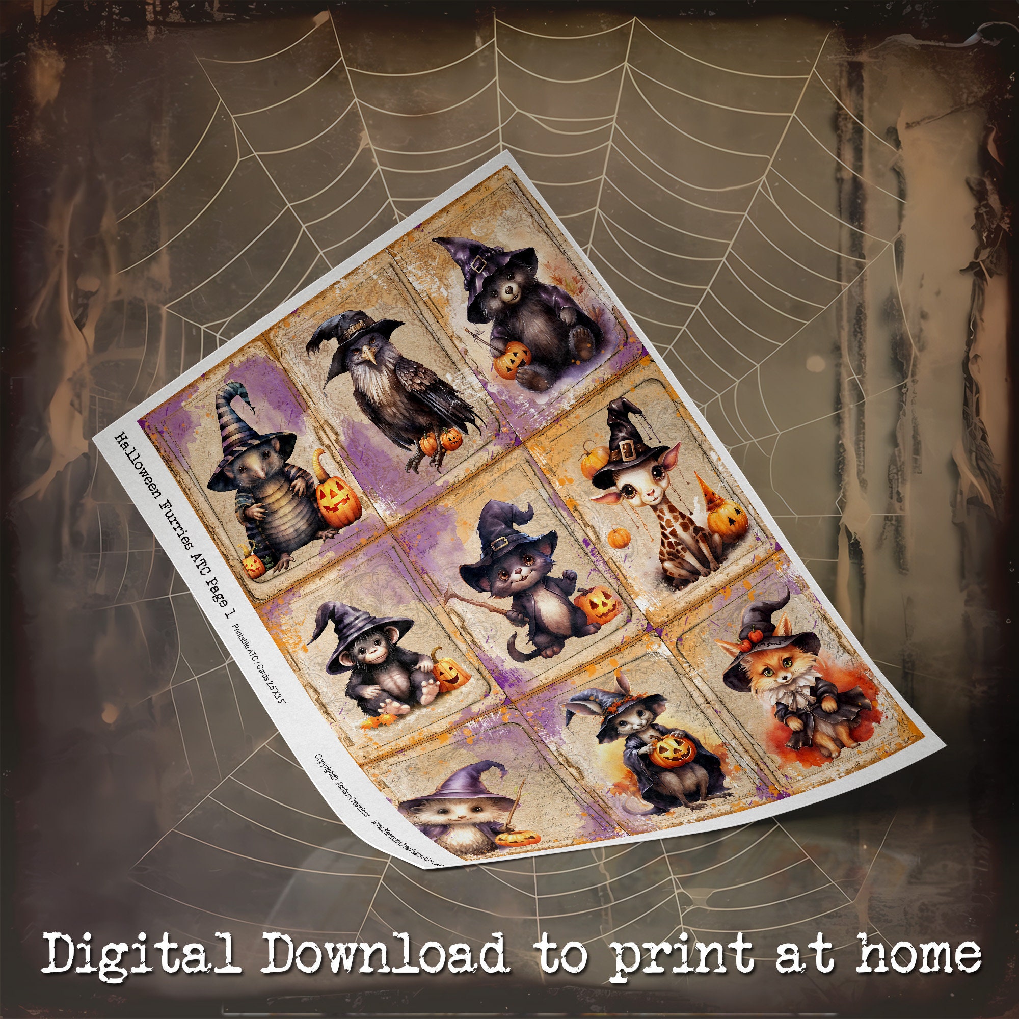 HALLOWEEN FURRIES Vintage Printable 2.5x3.5 ATC Etsy