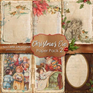 Zestaw Junk Journal do druku DIY CHRISTMAS EVE_PP2-Papier w kolorze kawy w stylu vintage-koronka-Scrapbooking-Dzienniki-Karty-Rękodzieło w technice mieszanej-Kolaż