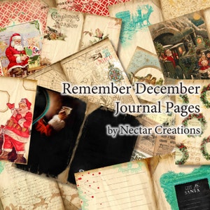 Onthoud december vintage afdrukbare kerstdagboekpagina's INSTANT DOWNLOAD december Dagelijkse typepagina's voor scrapbooking, dagboekenkaarten