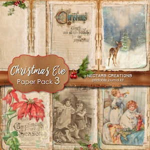 Zestaw do druku Junk Journal DIY CHRISTMAS EVE_PP3 Papier w kolorze kawy w stylu vintage, koronki, scrapbooking, dzienniki, karty, rzemiosło w technice mieszanej