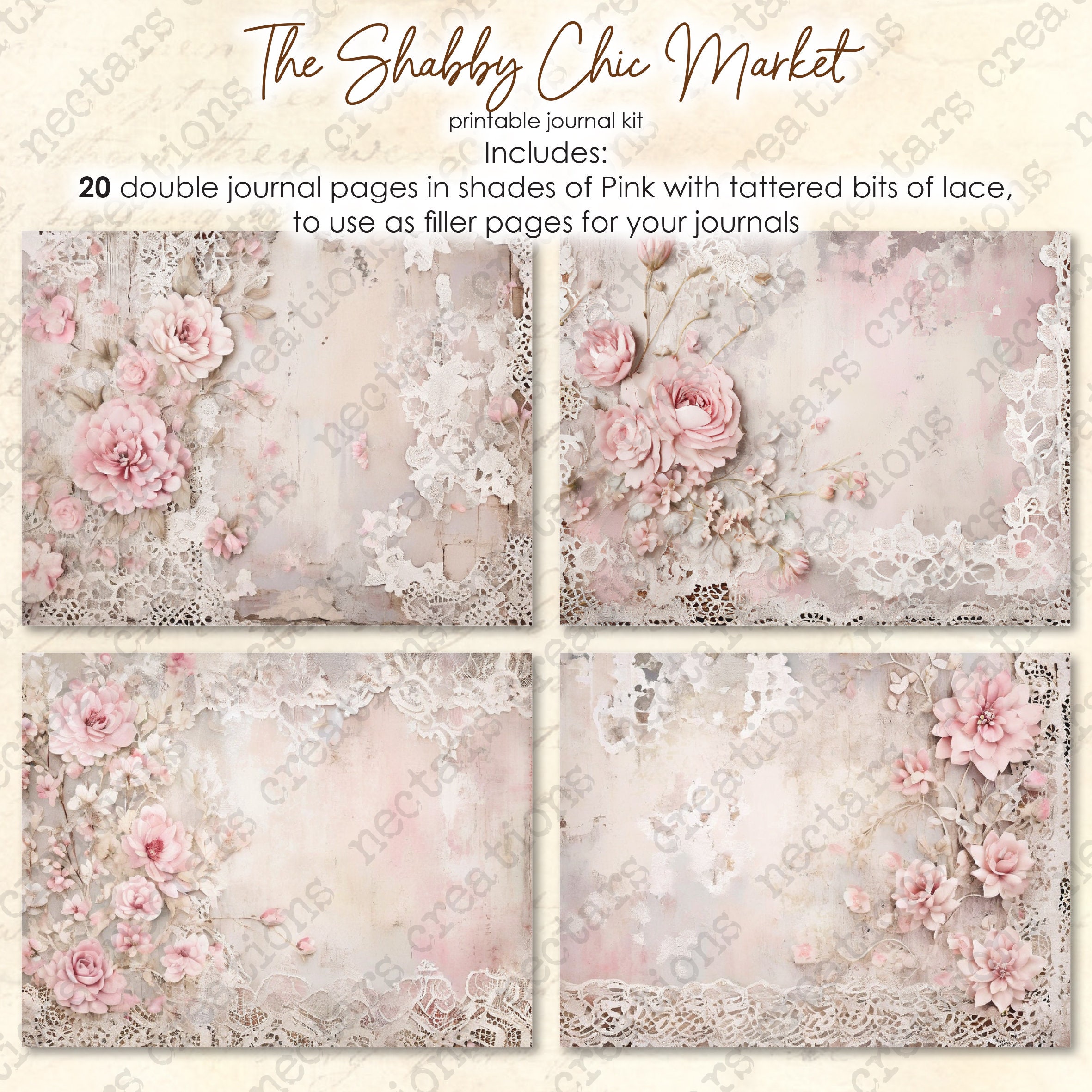 Junk Journal Kit SHABBY CHIC Market-forgotten Lace. Vintage Paper in ...