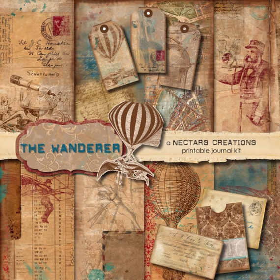 THE WANDERER Vintage Printable Junk Journal Kit