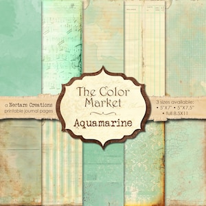 Junk Journal Kit THE COLOR MARKET-Aigue-marine. papier victorien bleu-vert vintage, Scrapbooking, Journaux, Cartes, Artisanat Mixed Media, Collage