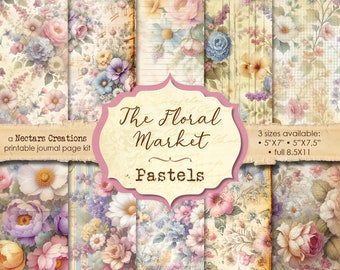 Junk Journal Kit THE FLORAL MARKET - Pastels. Vintage floral papers in pastel shades, Scrapbooking, Journals, Cards, Mixed Media, Collage