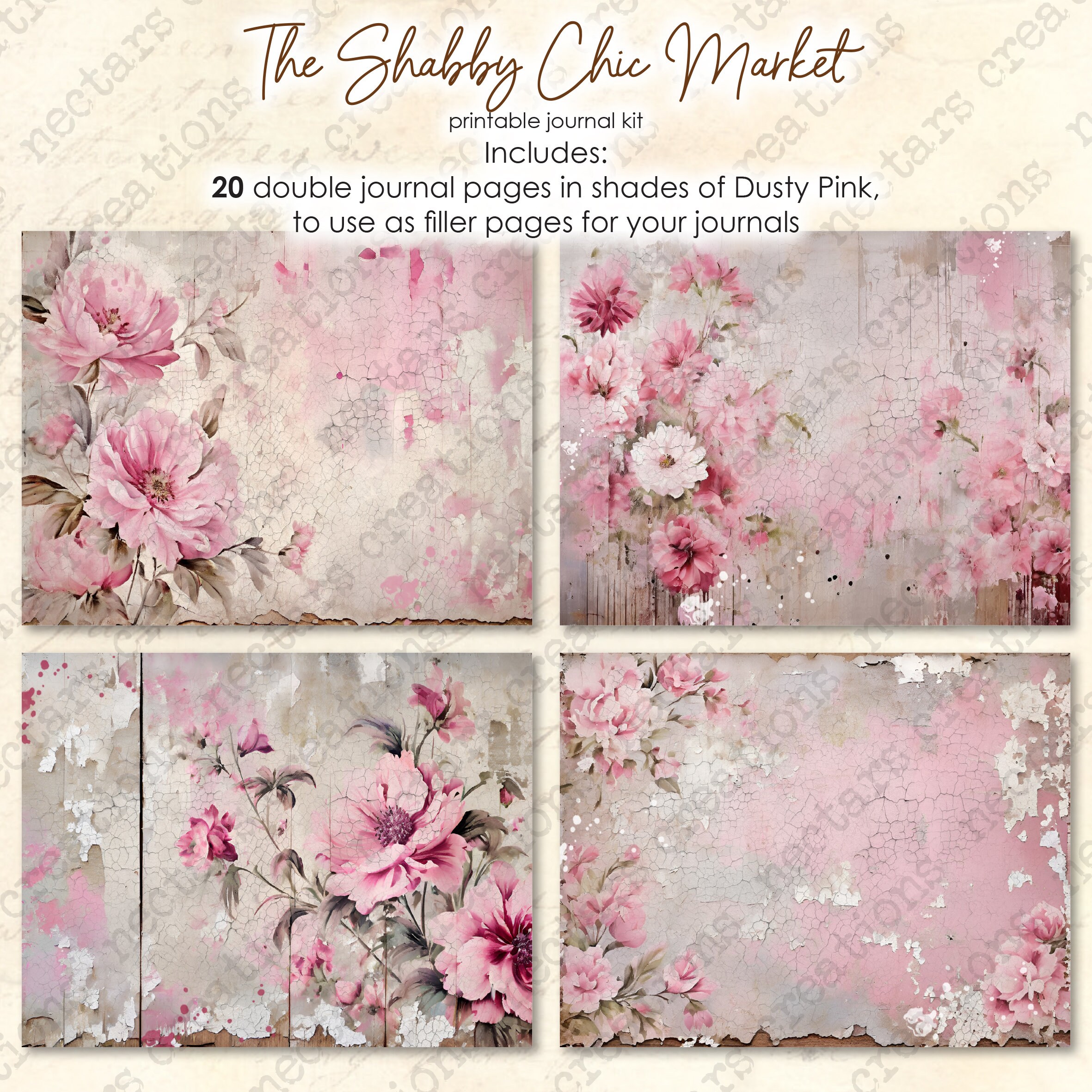 Junk Journal Kit SHABBY CHIC Market-dusty Pink. Vintage Paper in Shades ...