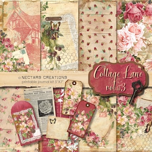 Junk Journal Kit COTTAGE LANE VOL3 vintage Floral Printable Victorian Roses-Scrapbook-Journals-Card Making-Mixed Media-collage sheet-Planner