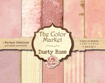 Junk Journal Kit THE COLOR MARKET-Dusty Rose. Vintage paper in shades of pink, Scrapbooking, Journals, Cards or Mixed Media craft, Collage