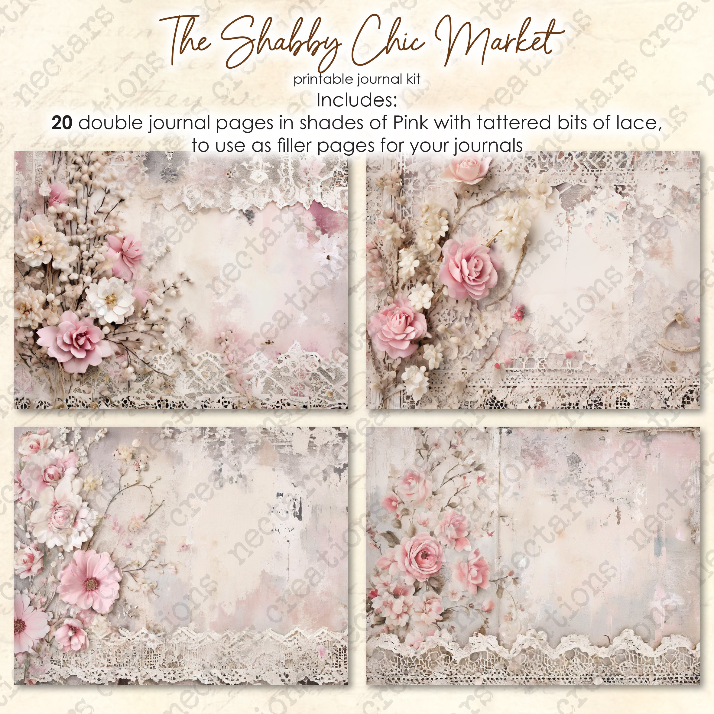 Junk Journal Kit SHABBY CHIC Market-forgotten Lace. Vintage Paper in ...