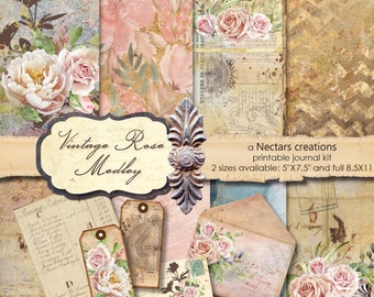 Junk Journal Printable Kit VINTAGE ROSE MEDLEY Floral, Victorian, Vintage, Roses, Digital Download, Papers, Ephemera, NectarsCreations