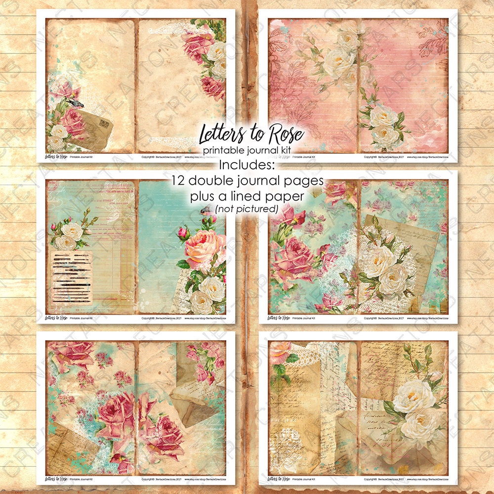 LETTERS TO ROSE Vintage Printable Junk Journal Kit. Vintage Floral ...