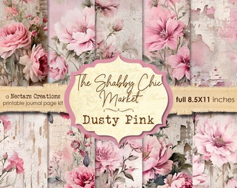 Junk Journal Kit SHABBY CHIC MARKET-Dusty Pink. Vintage paper in shades of dusty pink, Scrapbooking, Journals, Cards or Mixed Media, Collage
