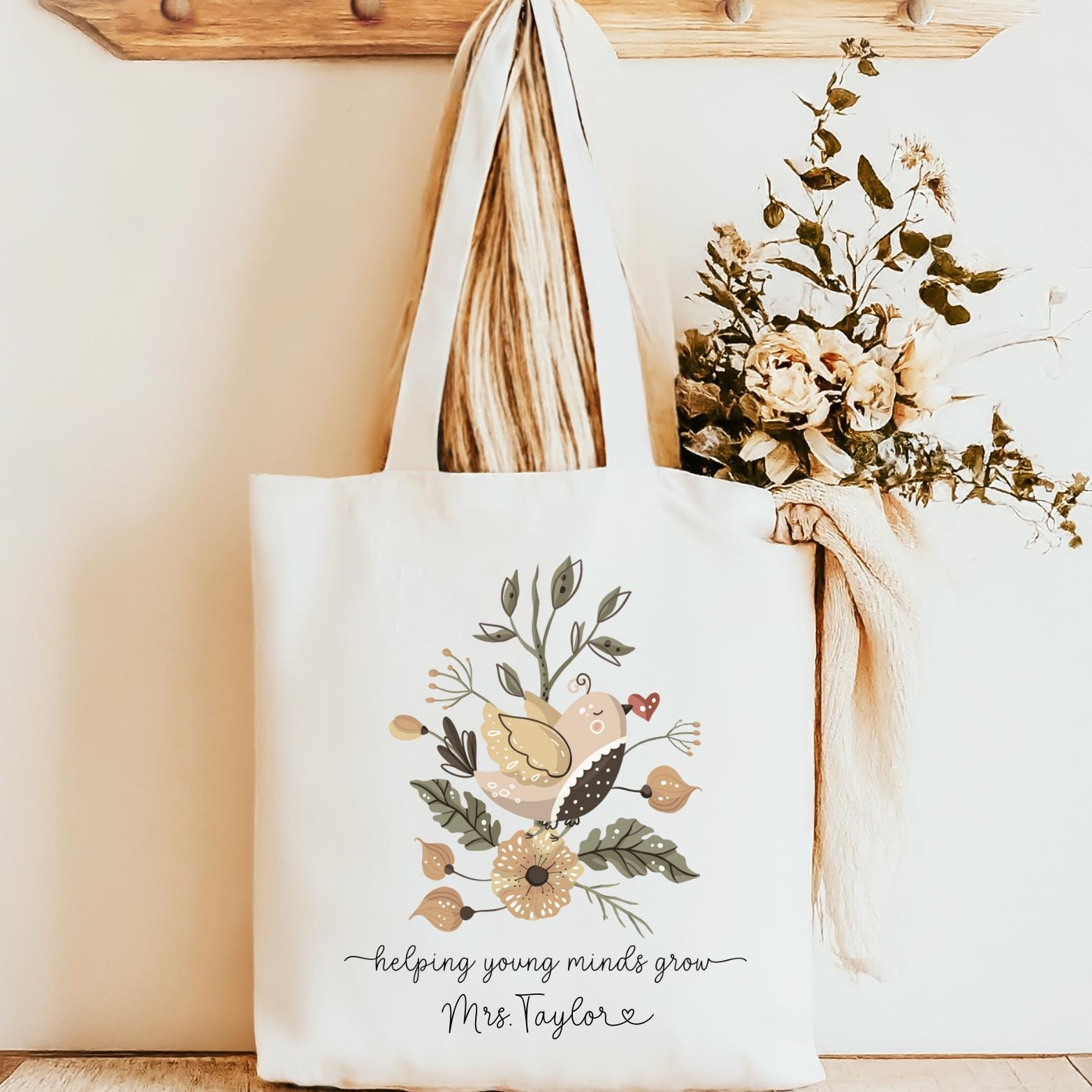 Helping Young Minds Grow Personalized Teacher Tote, Back to School Teacher Gift, Teacher Appreciation Gift, New Teacher Gift, Teacher Bag