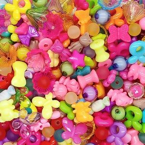 Bright Acrylic Bead Mix for Kandi Bracelets, 100 piece Set of Mixed Beads,  Adorabilities